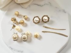 A pair of 9ct gold mabé pearl earrings, other costume earrings,