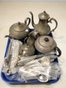 An EPNS four piece tea service, a further tea pot and a quantity of Arthur Price cutlery.