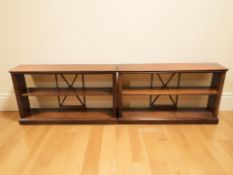 A pair of reproduction cherry wood open bookcases,