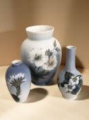 Three Royal Copenhagen porcelain vases, tallest 17 cm.