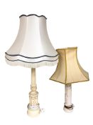 Two relief composition table lamps with shades,