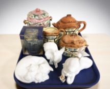 A Maling lustre biscuit barrel, Royal Osborne figures,