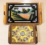Two butterfly wing inlaid serving trays,