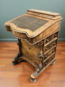 A Victorian walnut and satinwood inlaid davenport,