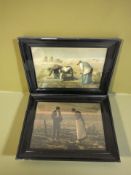 Two prints after Millet in ebonised frames,