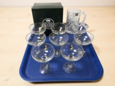 A set of eight Babycham classes and a Thomas Webb crystal tankard in box.