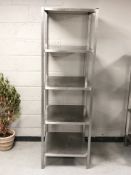 A commercial stainless steel five tier catering shelf,