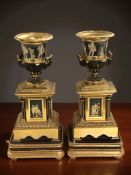A pair of 20th century gilt wood and bronze campana urn stands, height 27.5 cm.