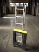 An aluminium ladder and two plastic trestle stands