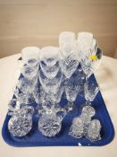 A set of six Royal Doulton crystal wine glasses, other crystal drinking glasses, pair of jugs,