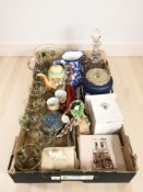Assorted ceramics and glass including a Tunstall jasperware biscuit barrel, decanter,