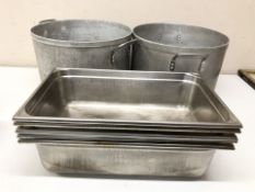 Two aluminium twin handled cooking pans,