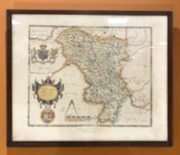 A reproduction colour Saxton's map of Derbyshire from 1577, 49 cm x 61 cm.