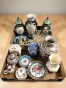 Assorted ceramics and glass wares, Ringtons caddies, Maling lustre jug,