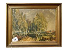 Danish School : Trees in a rural landscape, oil on board, 33 cm x 24.5 cm.