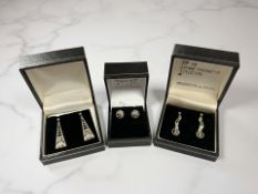 Three pairs of Charles Rennie Mackintosh silver earrings, boxed.