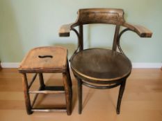 A beech bentwood chair and a stool
