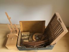 A quantity of Scandinavian teak clothes hangers, other treen items, serving trays,