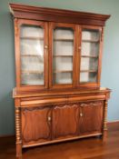 A Victorian mahogany triple door glazed bookcase, 155 cm x 53 cm x 216 cm.