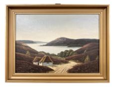 Danish School : Roadway to a fjord, oil on canvas, 46 cm x 32 cm.