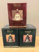 Three Bell's Scotch Whisky Christmas decanters, 1993, 1994 and 1996, all boxed.