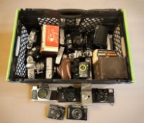 A quantity of vintage cameras including Zenit and other Russian examples, Chinon, etc.