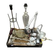 A group of angle poised lamps, Chinese style patinated metal table lamp.