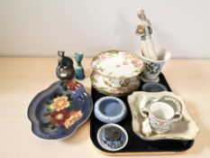 A group of ceramics including French Haviland tazza and matching scalloped edge plates,