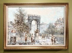 Contemporary School : Parisian street scene, oil on canvas, 60 cm x 90 cm.