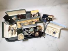 A collection of costume jewellery, two silver dress rings,