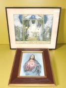 Two religious colour prints including Margaret Tarrant, largest 53 cm x 62 cm overall.