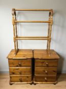 A pair of modern pine bedside cabinets, width 45 cm, and a towel rail.
