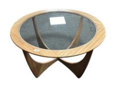 A G Plan teak and glass topped circular coffee table,