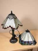 A Tiffany-style stained glass table lamp, height 47 cm, plus a further similar shade.