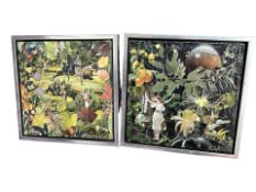 A pair of decoupage pictures, each approximately 30 cm x 30 cm.