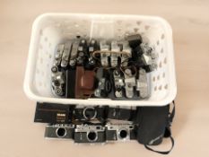 A quantity of vintage cameras including Zorki and other Russian examples, Fujica, etc.