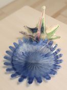 A Murano glass basket, width 38 cm, and a further blue art glass fruit bowl.