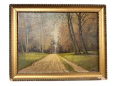 Danish School : Pathway through woodland, oil on canvas, 45 cm x 33 cm.