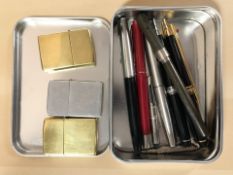 Two Mont Blanc Meisterstuck ballpoint pens, together with several other pens including Parker,