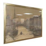 Danish School : Boats on a canal, colour print, 57 cm x 43 cm.