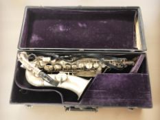 An American chrome saxophone stamped 'Elkhart, Ind, USA', in case.