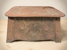 A Victorian embossed copper coal bin, width 53 cm.