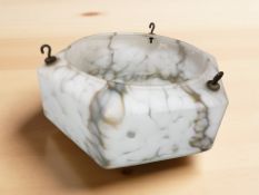 An Art Deco mottled glass hexagonal light shade,