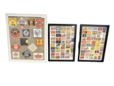 A vintage montage of beer mats and matchboxes, contained in three frames.