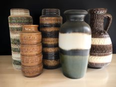 Five various West German pottery vases, stick pots, etc, tallest 41 cm.