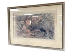 Danish School : Colour print depicting birds in a tree, signed in pencil, 52 cm x 33 cm.