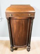 A Victorian mahogany bow front pedestal cabinet, 53 cm x 53 cm x 120 cm.