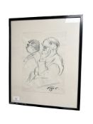 Danish School : Portrait of two gentleman, charcoal, 24 cm x 33 cm.