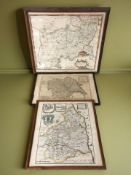 Three 18th century engraved and hand coloured maps including a Richard Blome map of Northumberland