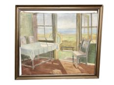 Danish School : A view through a doorway towards a coast, oil on canvas, 90 cm x 77 cm.